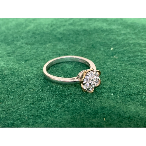 391 - 9ct Gold and 925 Silver Cluster Ring, Stamped