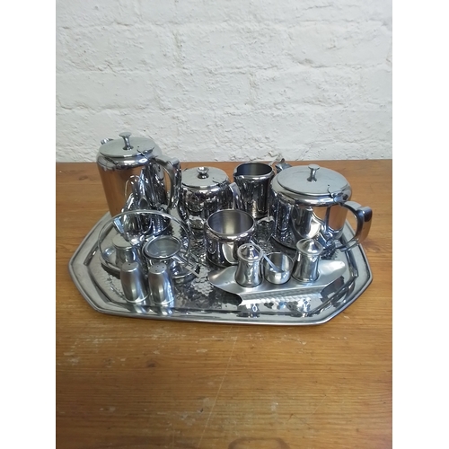 Vintage Old Hall Stainless Steel Tea And Coffee Set With Tray