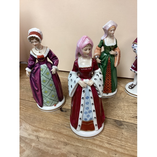 304 - Vintage Sitzendorf German Porcelain Figurines, Henry Viii & 6 x Wives, Anne of Cleeves, Catherine Pa... 
