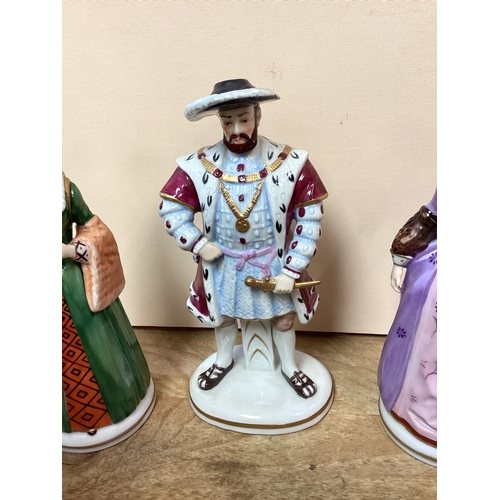 304 - Vintage Sitzendorf German Porcelain Figurines, Henry Viii & 6 x Wives, Anne of Cleeves, Catherine Pa... 