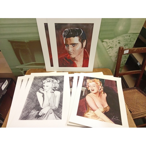 15 - Collection of Unframed Prints Featuring Marilyn Monroe & Elvis Presley by Jack Turner. App. 50x45cm