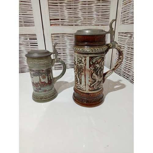 337 - Pair of Gerz Beer Steins c/w Pewter Lids. Largest App. 24cm High