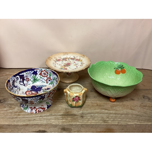 339 - Mixed Ceramics to include Crown Devon Cake Stand, Beswick Ware Cabbage Leaf Dish, Amheest Japanese B... 