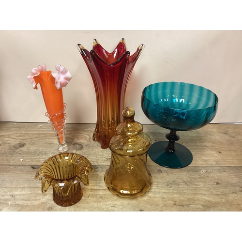 253 - Mixed Collection of Coloured Glass Vases - Tallest