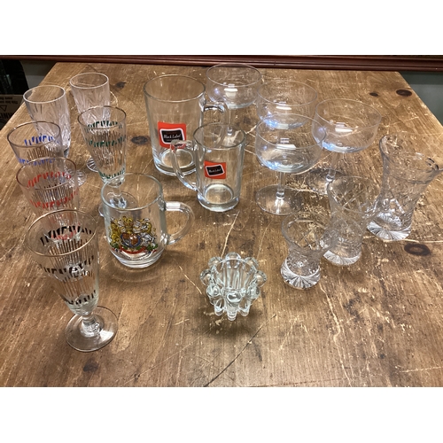 257 - Collection of Glasses to include Carling Black Lable, Vintage Champagne Flutes & Crystal Vases