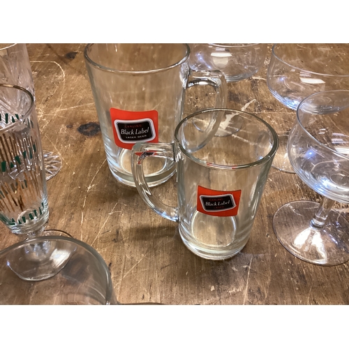 257 - Collection of Glasses to include Carling Black Lable, Vintage Champagne Flutes & Crystal Vases