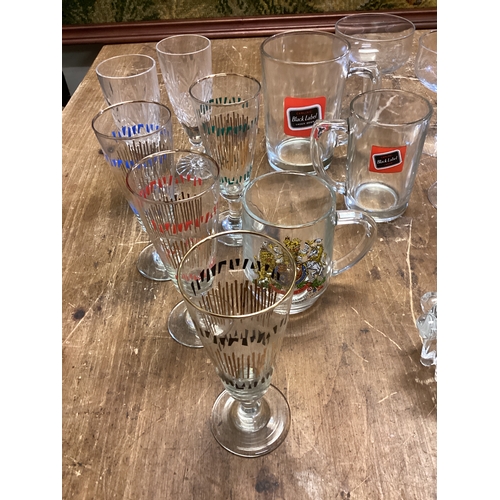 257 - Collection of Glasses to include Carling Black Lable, Vintage Champagne Flutes & Crystal Vases