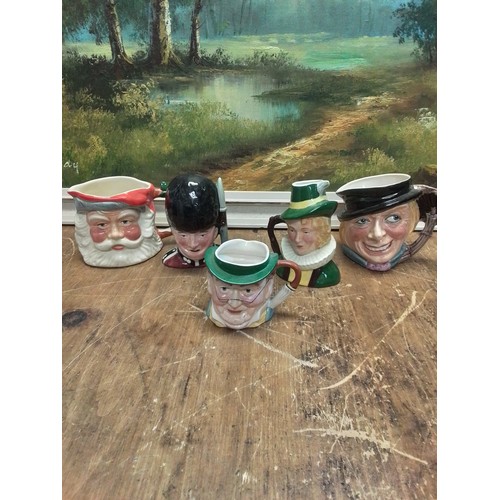 349 - Quirky collection of vintage hand painted Toby jugs to include Sants, Sweep, Grenadier Guardsman,  P... 