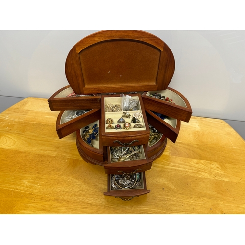 196 - *Wooden Jewelry box full of costume jewelry