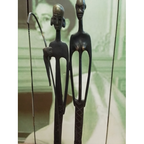 242 - 2 Contemporary African Bronze Status Man and Woman, Tribal African Art, Bronze Art.