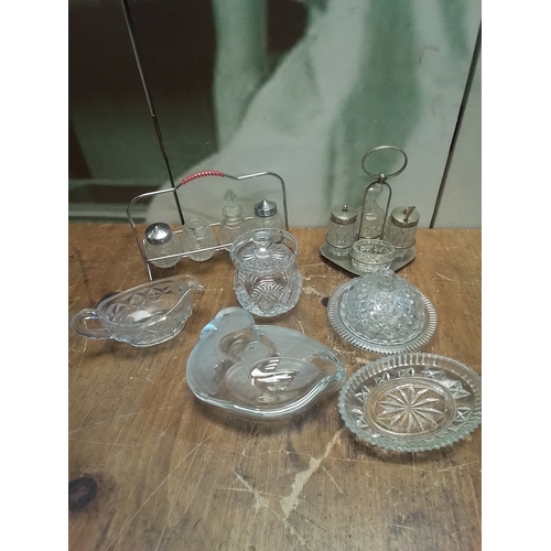 264 - Beautiful collection of glass to include mid century cruet set's , vintage butter dish, trinket dish... 