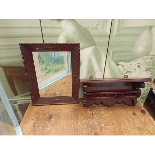 42 - Small Dark Wood Mirror & Shelf Unit. Mirror App. 45cm x 35cm