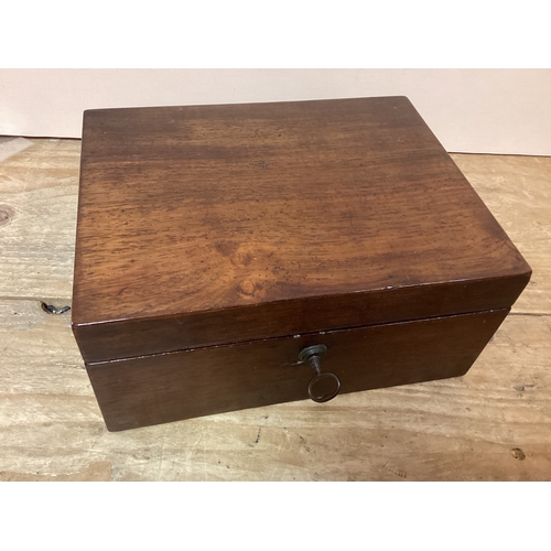 214 - Vintage Wooden Lockable Box with Key & a Quantity of Costume Jewelry