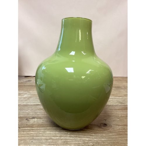 268 - Vintage 1960's Czech Green Glass Teardrop Bubble Vase