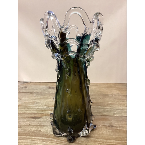 269 - Large Heavy Mid Century Bohemian Blown Glass Vase Cactus Style Possibly Murano - Height 32 cm