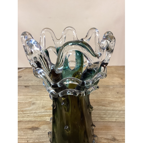 269 - Large Heavy Mid Century Bohemian Blown Glass Vase Cactus Style Possibly Murano - Height 32 cm