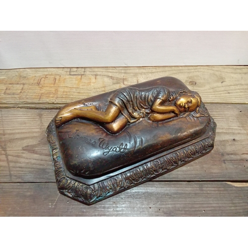 247 - Bronze Figure of a Girl Sleeping. Signed 'James Wyatt' App. 20cm x 12cm