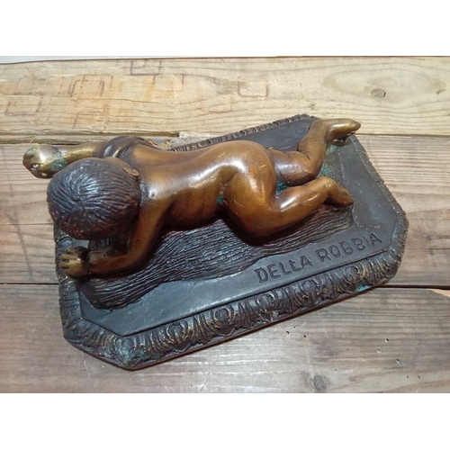 248 - Bronze Figure of a Baby Crawling. Signed 'Della Robbia' App. 20cm x 12cm