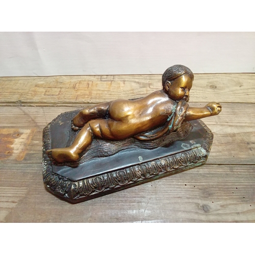 249 - Bronze Figure of a Baby Crawling. Signed 'Della Robbia' App. 20cm x 12cm