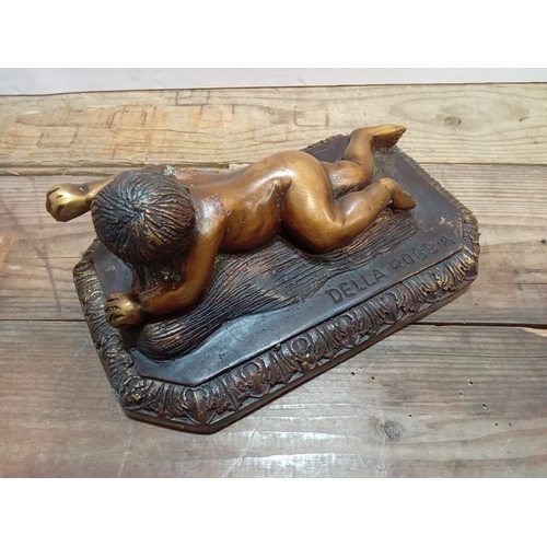 249 - Bronze Figure of a Baby Crawling. Signed 'Della Robbia' App. 20cm x 12cm