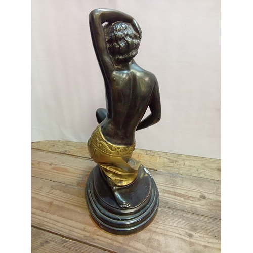 250 - Bruchon Inspired Bronze Figure of Crouching Lady on Marble Plinth. App. 35cm High