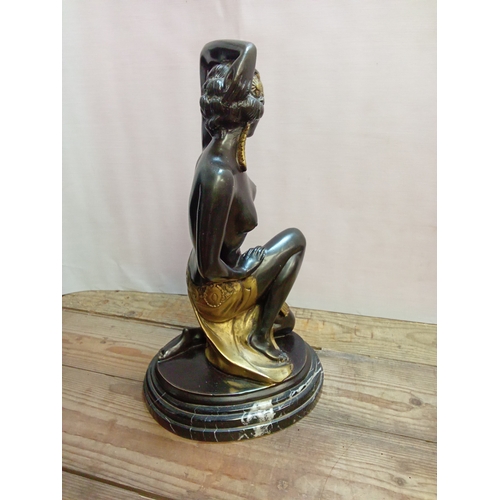 250 - Bruchon Inspired Bronze Figure of Crouching Lady on Marble Plinth. App. 35cm High