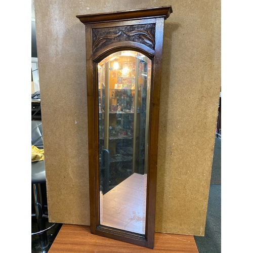 45 - Narrow Bevelled Edge Mirror with Carved Frame, 70x26cm