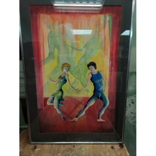 27 - Large framed oil on canvas painting of two ballerinas signed by the artist armio neariyicolo.  Heigh... 