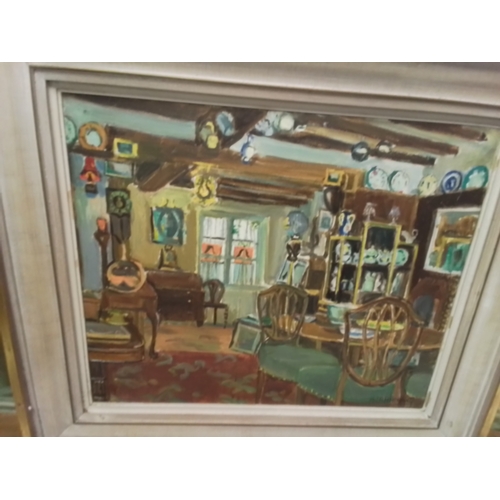 8 - Framed Oil on canvas painting of country cottage kitchen height 70 cm width 80 cm. Also to include t... 