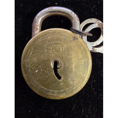 21 - Unusual 'Curved Key' 1927 Brass Padlock Made by Frederick William Pinson, Willenhall c/w Keys
