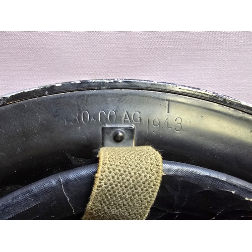 428 - WWII British 'Brodie' Helmet Dated 1943 c/w Liner, Strap & Crown Pad.