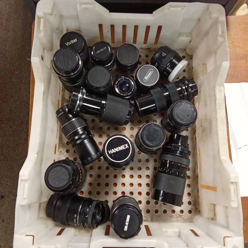 548 - Mixed collection of Cameras lenses to Include Henimex, Vivitar, Minolta and more.