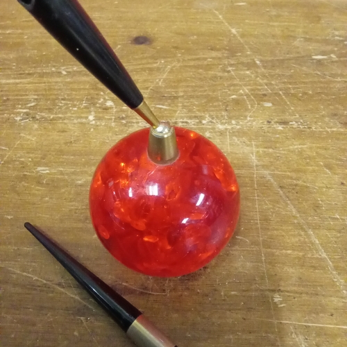 23 - Vintage 60s /70s Shatterline Crushed Ice Red Amber Pen holder and lighter