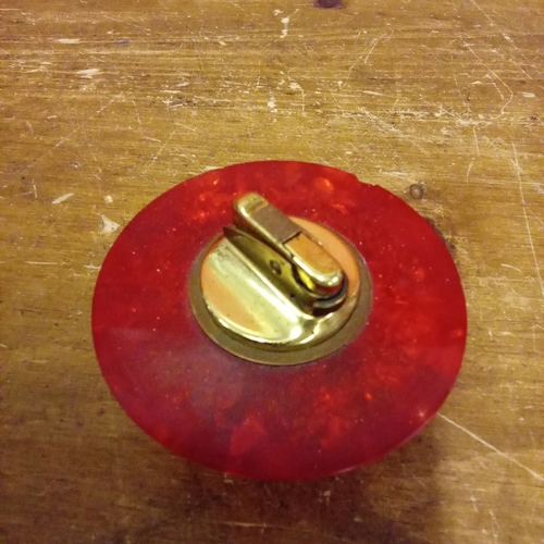 23 - Vintage 60s /70s Shatterline Crushed Ice Red Amber Pen holder and lighter