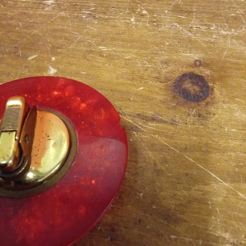 23 - Vintage 60s /70s Shatterline Crushed Ice Red Amber Pen holder and lighter