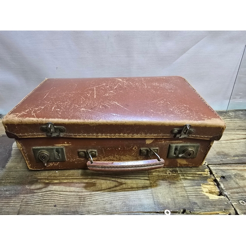 32 - Small Leather Suitcase & Vintage Tins & Jars