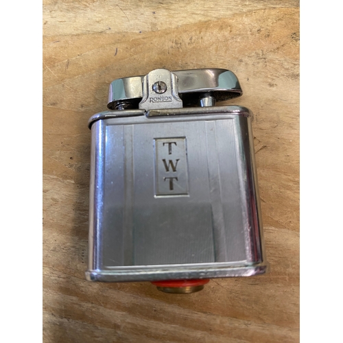 36 - Hip Flask (Makers Mark to Base), Halifax Money Box, Ronson Lighter & 2 x Belt Buckles