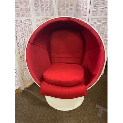 964 - Large Vintage Egg Chair with Red Upholstery