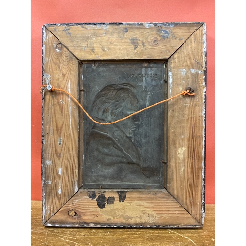 8 - Framed Bronze Plaque of Beethoven, age unknown