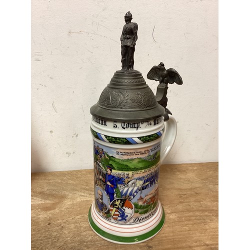 41 - Kaiser E 483 A Germany WWI Regimental Military Beer Stein's - One with Markings to Base