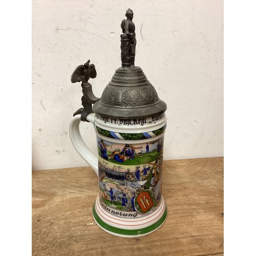 41 - Kaiser E 483 A Germany WWI Regimental Military Beer Stein's - One with Markings to Base