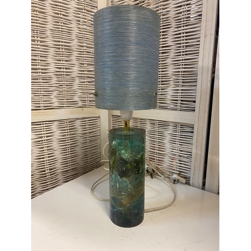 367 - Retro Blue Shatterline Table Lamp with Shade