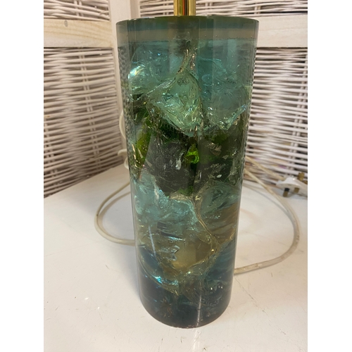 367 - Retro Blue Shatterline Table Lamp with Shade