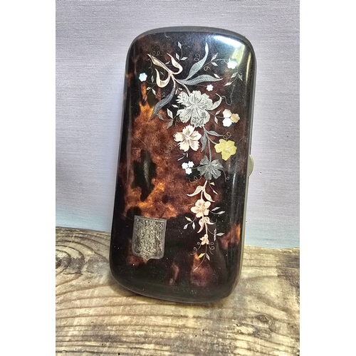 499 - c19th Tortoiseshell Cigar/Glasses Case Inlaid with Mother of Pearl