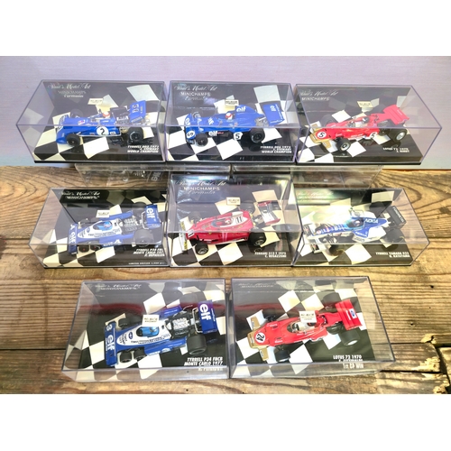 591 - 8 x Minichamps 1/43 Scale F1 Cars to Include Tyrrell, Lotus & Ferrari