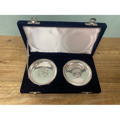 182 - Pair of Antique Indian Silver One Rupee Coin Dishes Stamped "Silver" Dates 1916 / 1918 George V King...