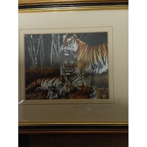 20 - Collection of four tiger pictures to include oil and prints three are signed