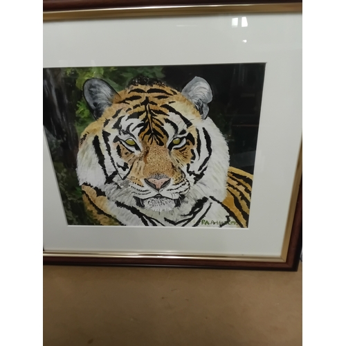 20 - Collection of four tiger pictures to include oil and prints three are signed