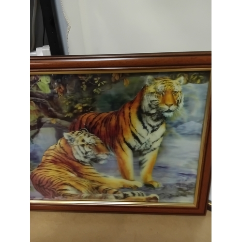 20 - Collection of four tiger pictures to include oil and prints three are signed