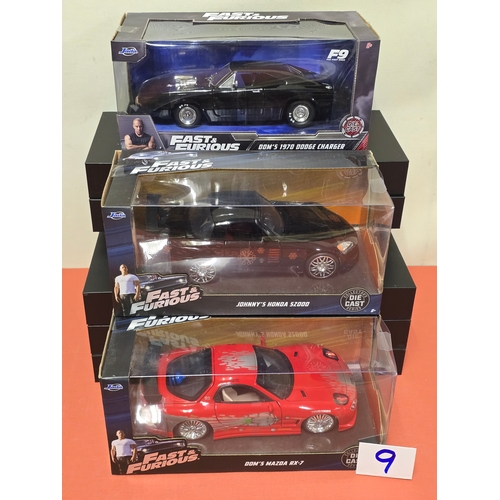 734 - 3 x Jada Toys 1:25 Fast & Furious Diecast Cars. Boxed (9)